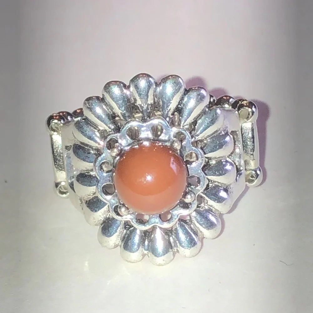 Silver Tone Floral Ring with Faux Stone